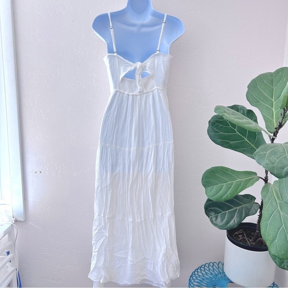 HOLLISTER Smocked Bodice Crepe Tiered Midi Dress With Convertible Straps Size L - Picture 7 of 13